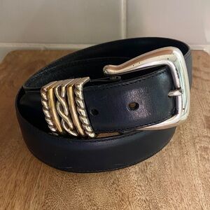 Brighton Leather Belt Silver Gold Scroll Buckle Size Medium
